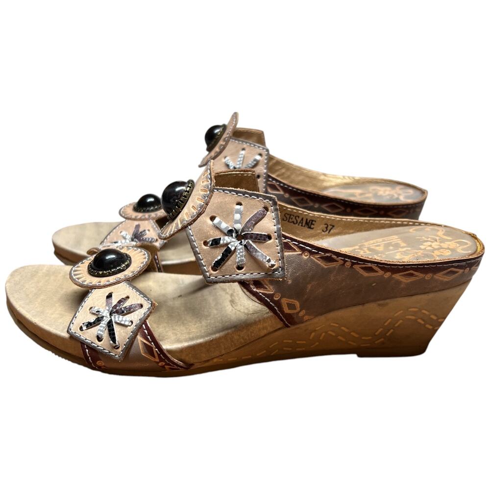 SPRING STEP L'Artiste Women's Size 37/US 6.5-7 Sesame Sandal Wedge Slide Comfort - Picture 2 of 14